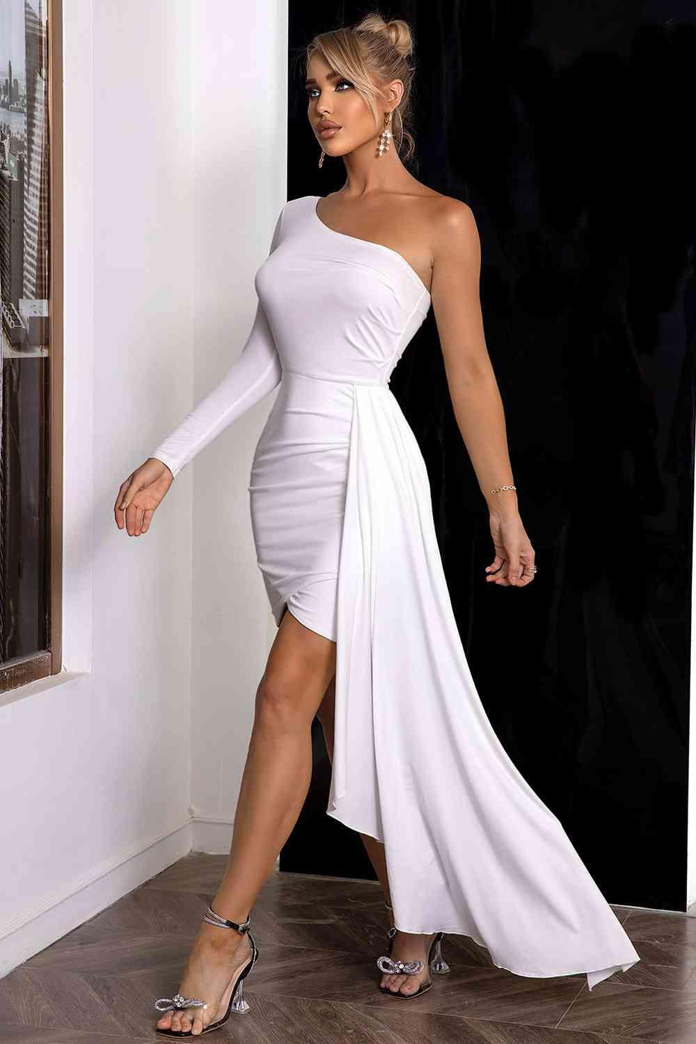 One-Shoulder Long Sleeve Mini Bodycon Dress Dresses Trendsi