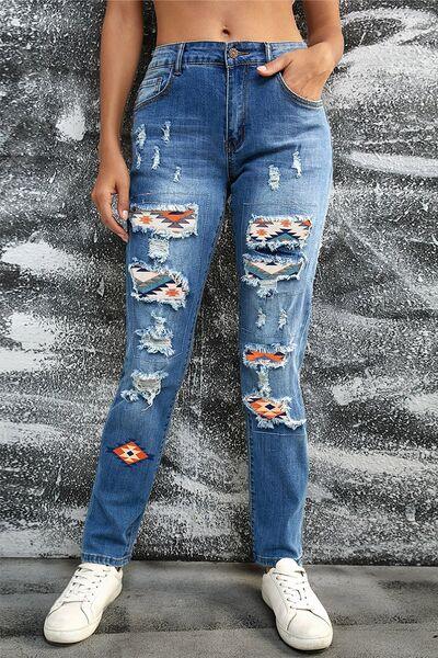 American Flag Detail Distressed Jeans Jeans Trendsi Orange 4