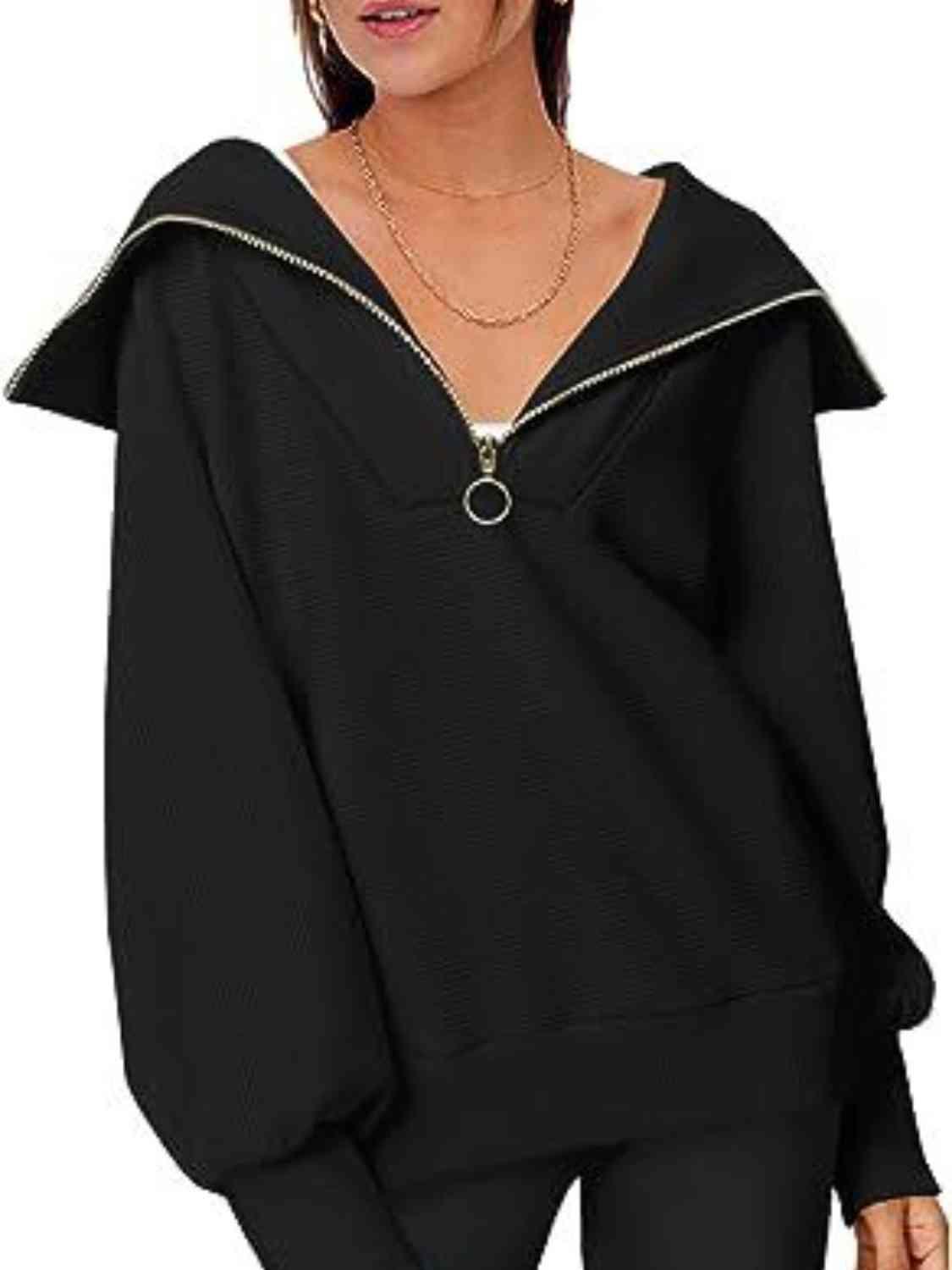 Half-Zip Lantern Sleeve Top Sweatshirts Trendsi