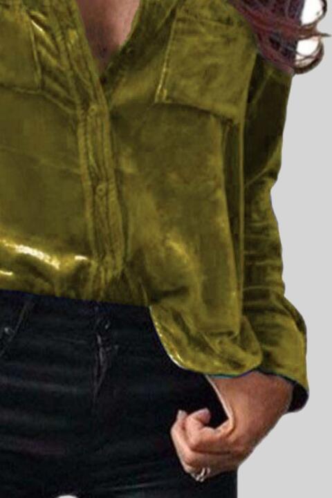 Button Up Collared Shirt with Breast Pockets Blouses Trend