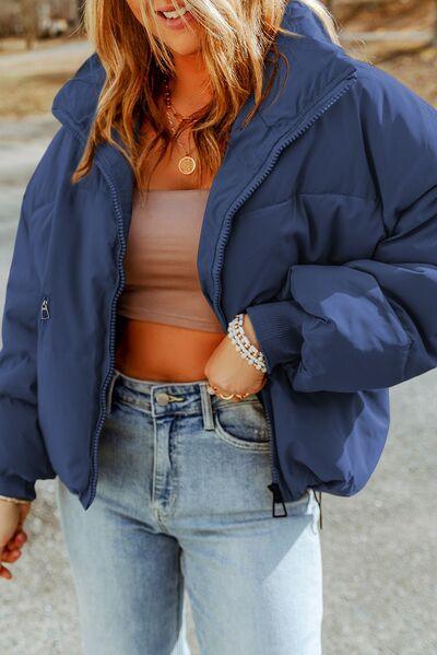Zip Up Collared Neck Coat with Pockets Coats Trendsi