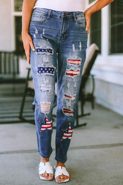 American Flag Detail Distressed Jeans Jeans Trendsi Medium 4