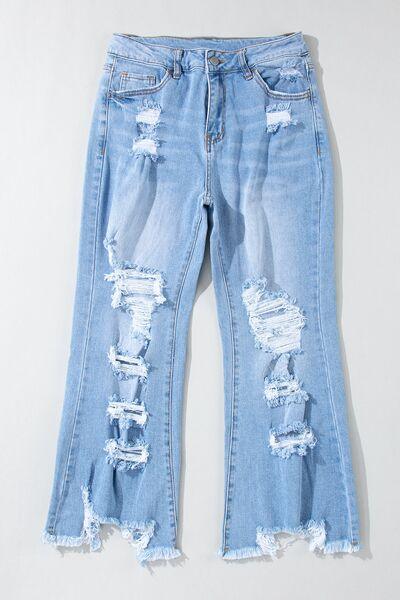 Distressed Raw Hem Jeans with Pockets Jeans Trendsi