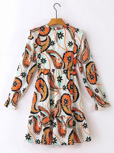 Ruffled Printed Flounce Sleeve Mini Dress Dresses Trendsi