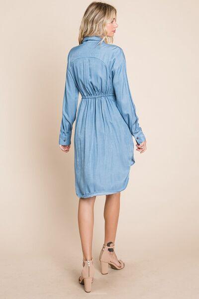 Faith Apparel Button Up Drawstring Shirt Dress Dresses Trendsi