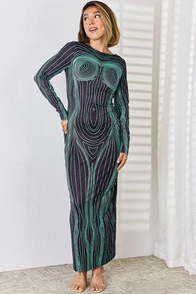 Cutout Round Neck Long Sleeve Maxi Dress Dresses Trendsi
