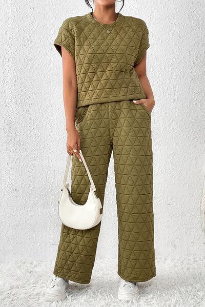 Short Sleeve Top and Pocketed Pants Lounge Set Pant Set Trendsi