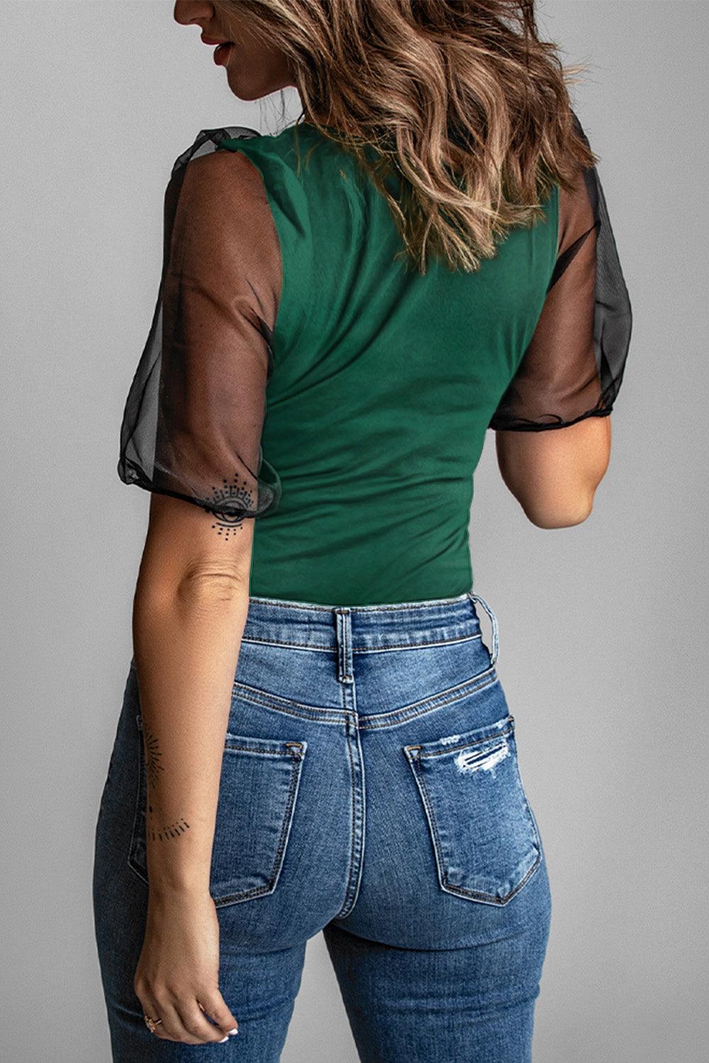 Mesh Puff Sleeve Blouse Blouses White