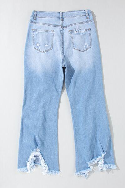 Distressed Raw Hem Jeans with Pockets Jeans Trendsi