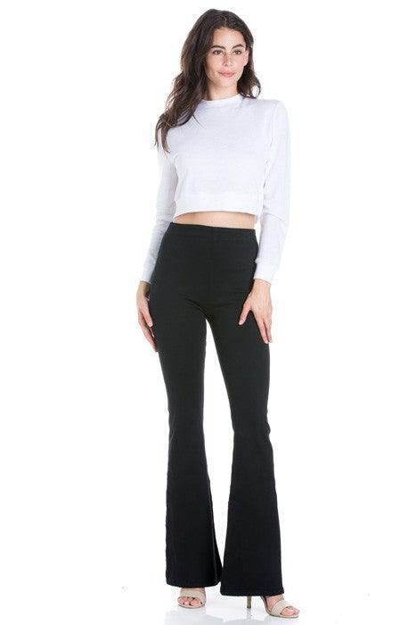 Zipper Back Denim Flare Pants Pants O2 Denim