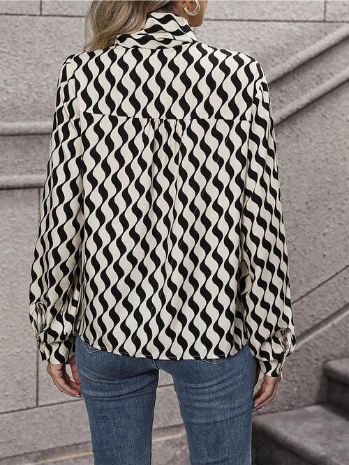 Printed Statement Neck Buttoned Blouse Blouses Trendsi