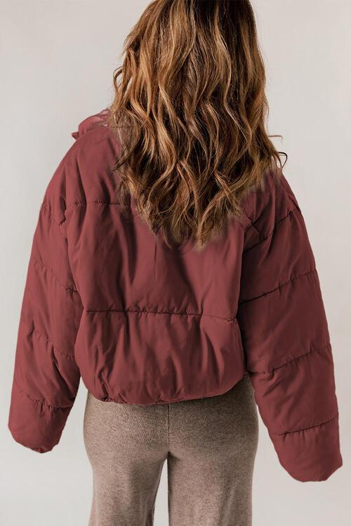 Zip Up Collared Neck Long Sleeve Winter Coat Coats Trendsi