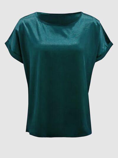 Round Neck Shiny T-Shirt Blouses Trendsi