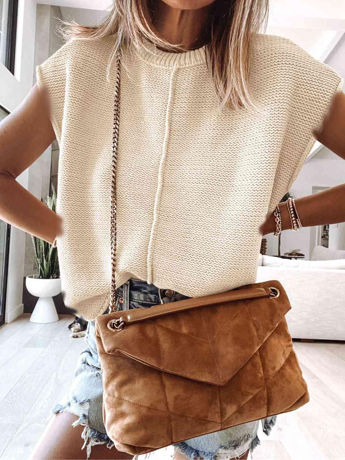 Cap Sleeve Sweater Vest Blouses Trend Ivory S