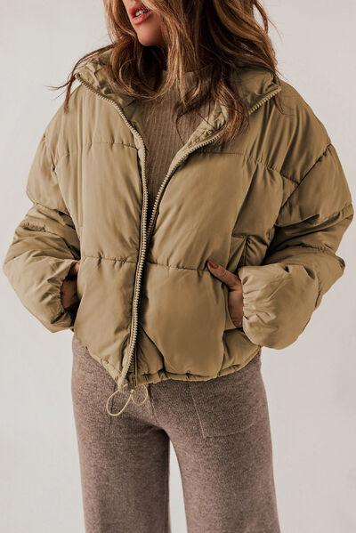 Zip Up Collared Neck Long Sleeve Winter Coat Coats Trendsi Taupe S