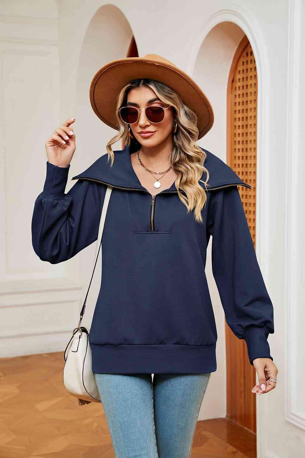 Half-Zip Collared Sweatshirt Sweatshirts Trends
