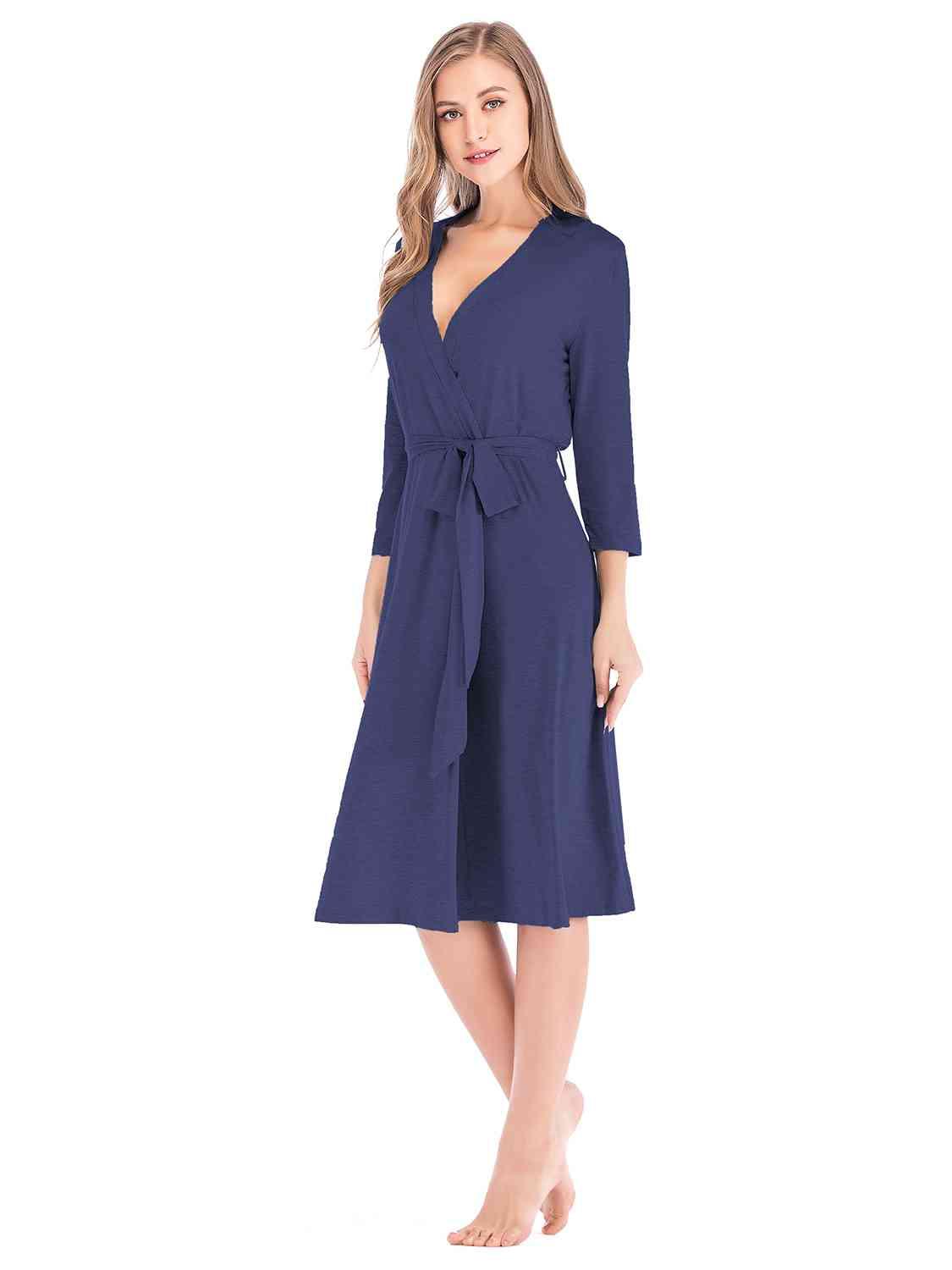 Plunge Cotton Robe Loungewear Trendsi