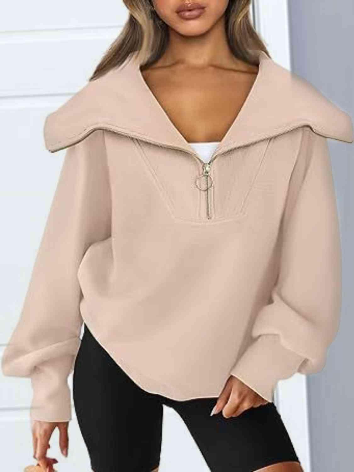 Half-Zip Lantern Sleeve Top Sweatshirts Trendsi