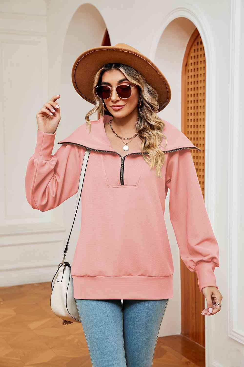 Half-Zip Collared Sweatshirt Sweatshirts Trends