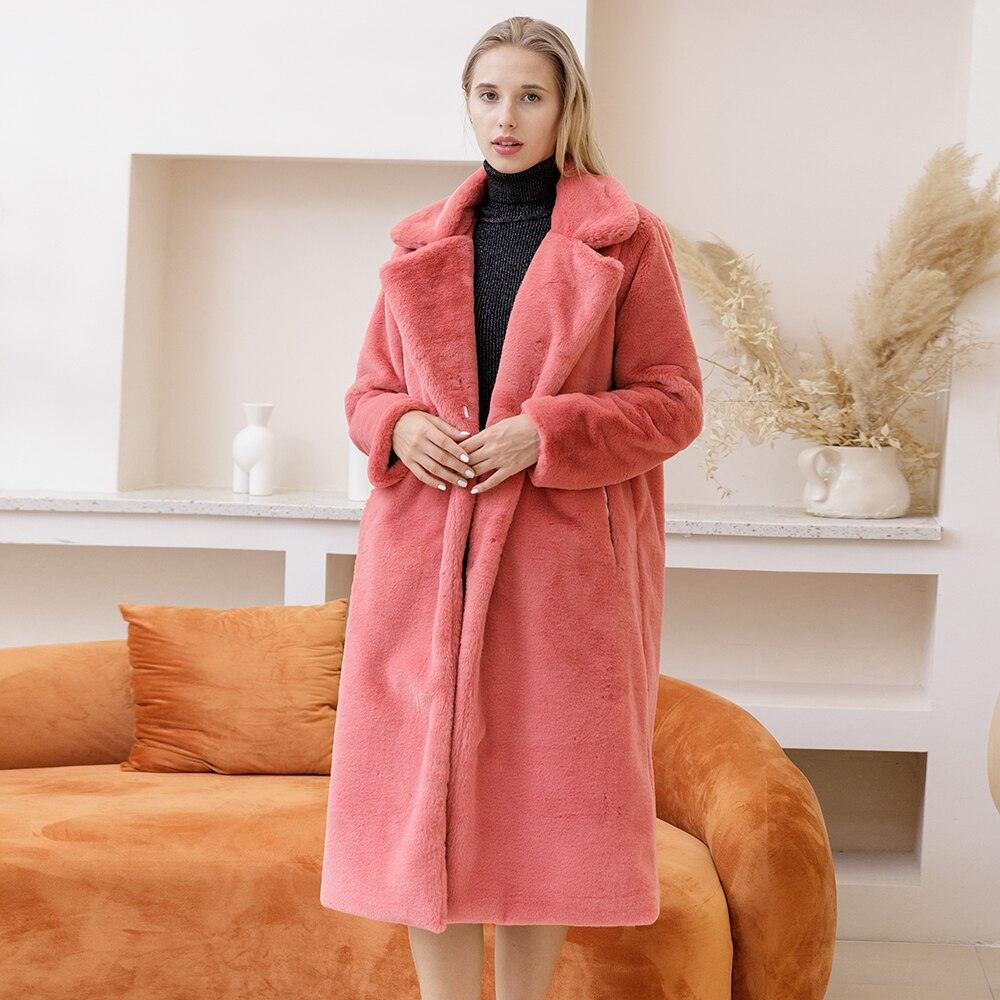 Faux Rabbit Fur Coat Coats Sharon Tatem LLC watermelon red S