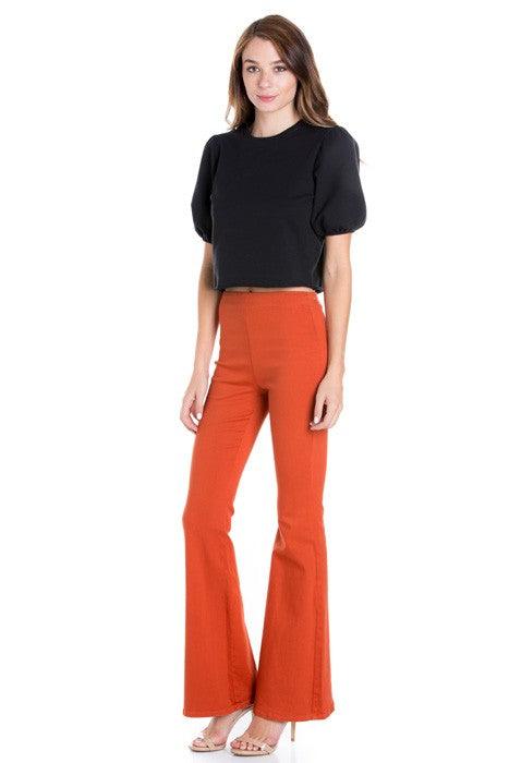 Zipper Back Denim Flare Pants Pants O2 Denim