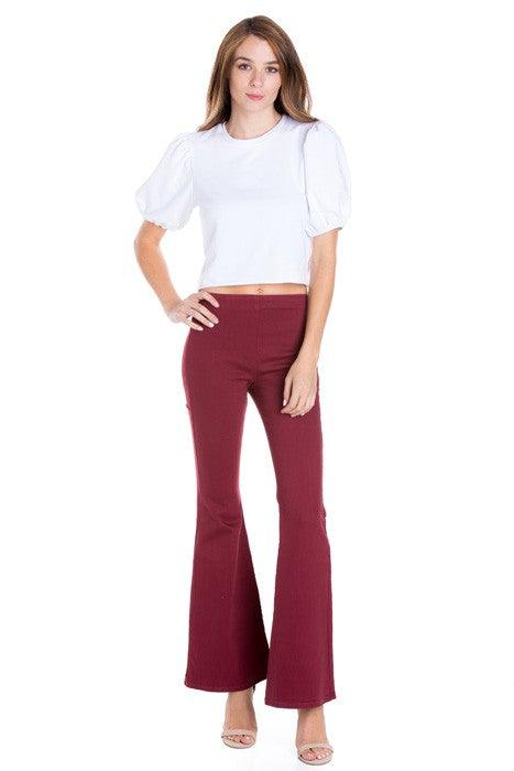 Zipper Back Denim Flare Pants Pants O2 Denim
