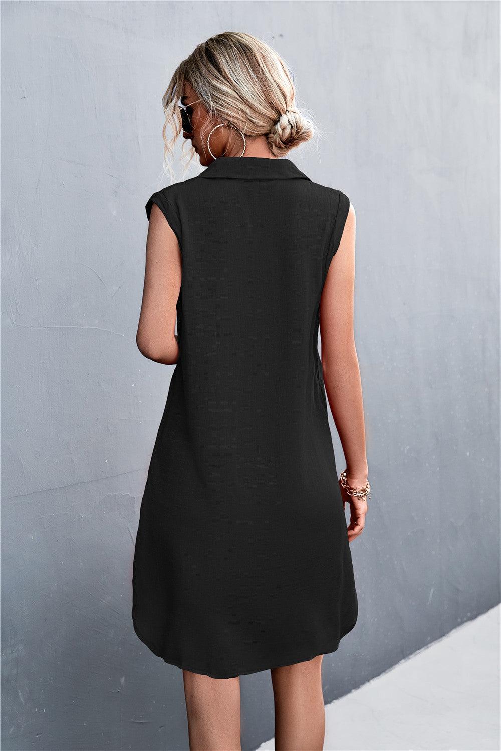 Buttoned Johnny Collar Sleeveless Dress Dresses White