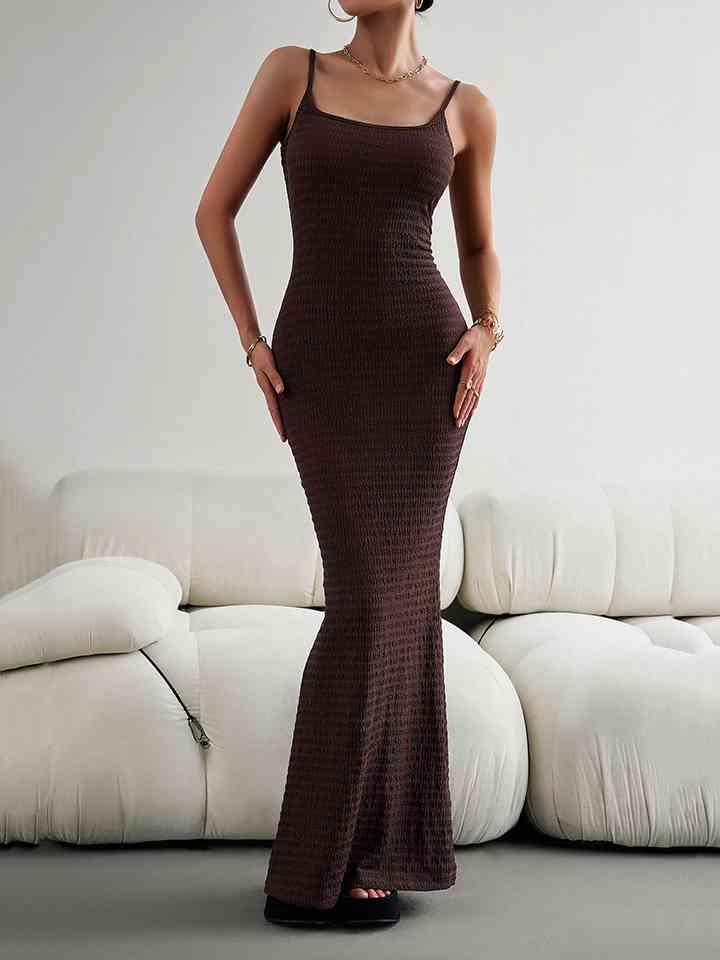 Straight Neck Sleeveless Bodycon Maxi Dress Dresses Trendsi Chocolate S