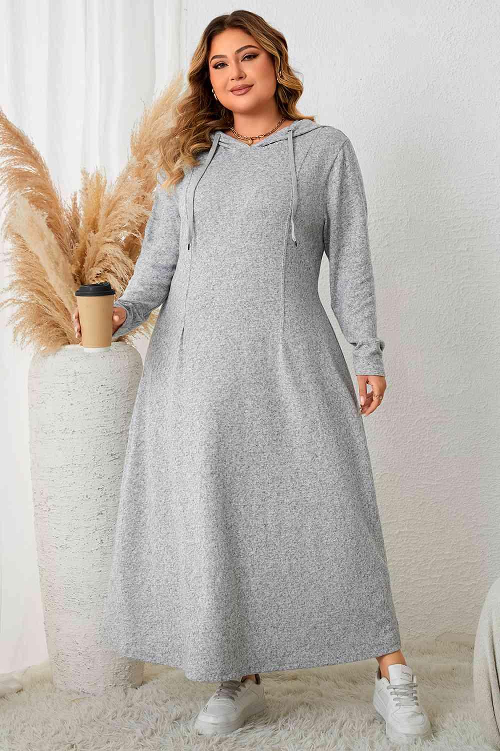 Plus Size Long Sleeve Hooded Maxi Dress Dresses Trendsi