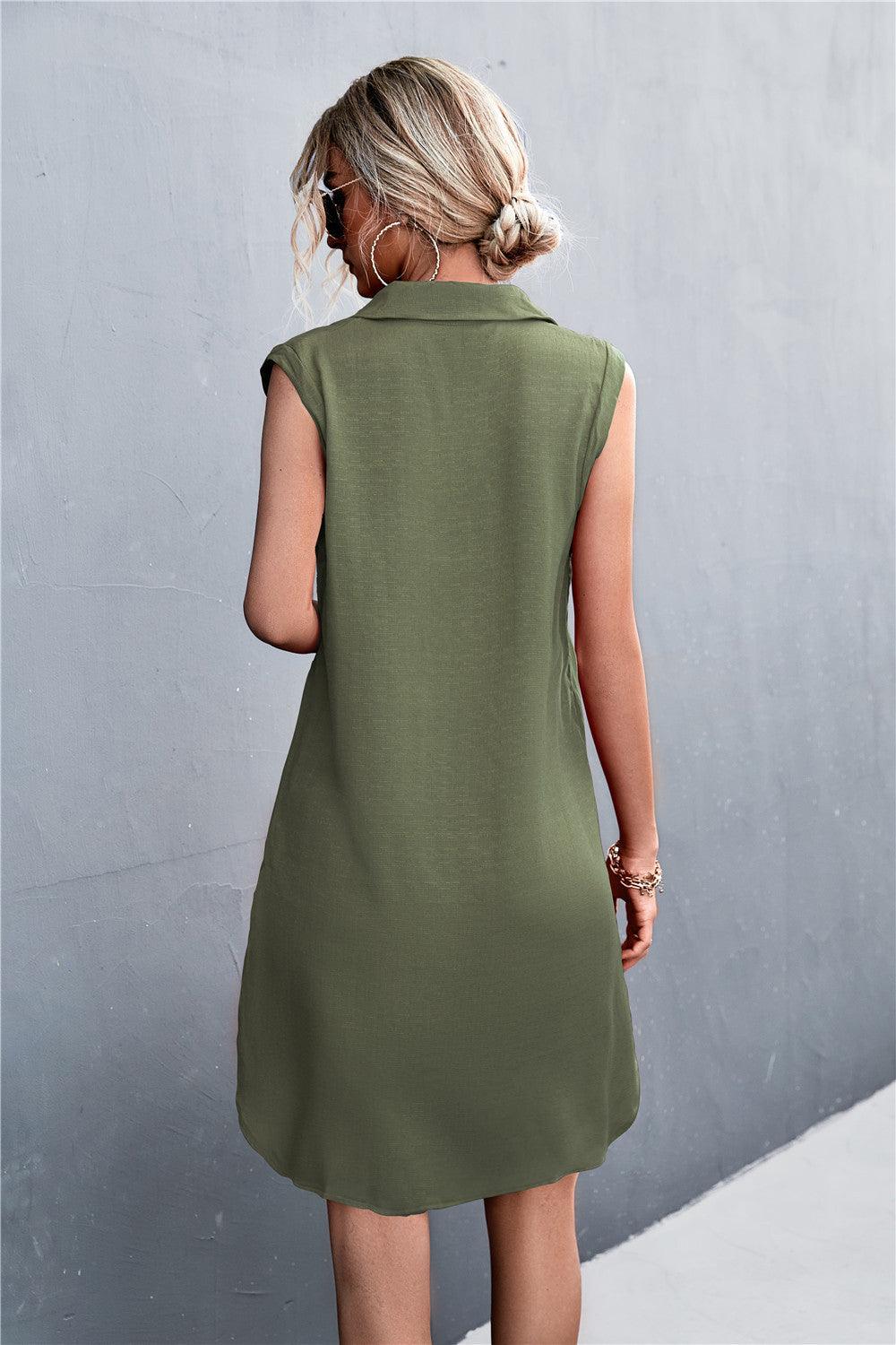 Buttoned Johnny Collar Sleeveless Dress Dresses White