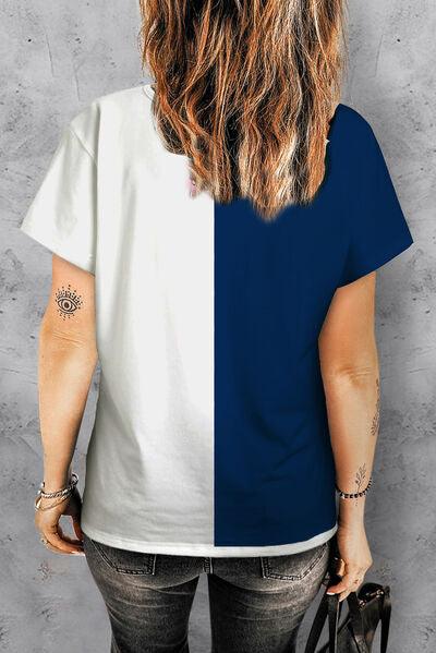 Star Contrast V-Neck Short Sleeve T-Shirt T-Shirts Trends