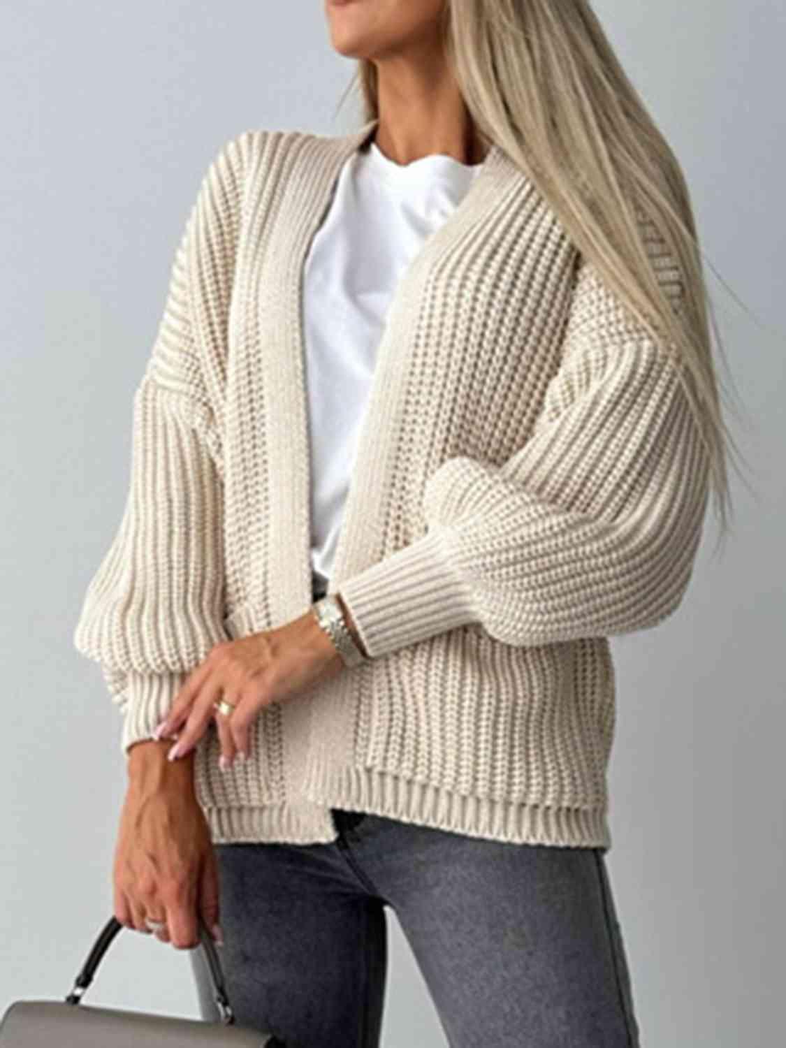 Open Front Dropped Shoulder Cardigan Cardigans Trendsi