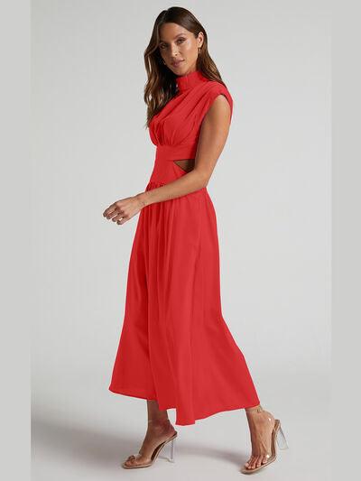 Cutout Mock Neck Sleeveless Dress Dresses Trendsi