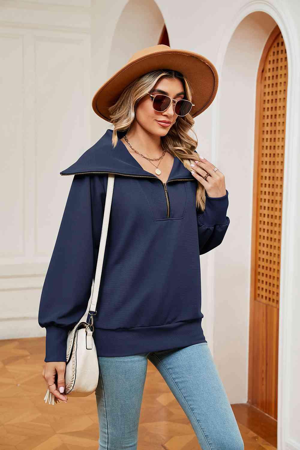 Half-Zip Collared Sweatshirt Sweatshirts Trends