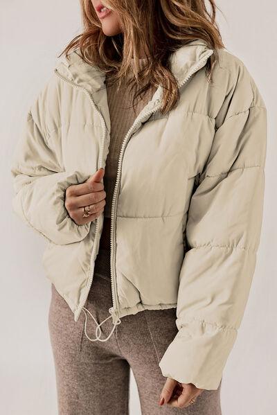 Zip Up Collared Neck Long Sleeve Winter Coat Coats Trendsi Cream S