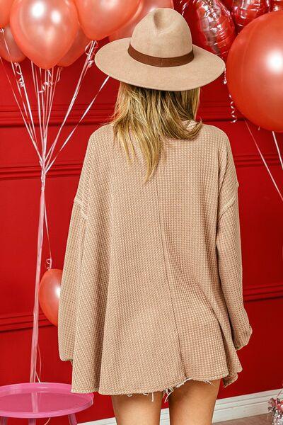 BiBi V-Neck Waffle Uneven Hem Top Tunics Trends