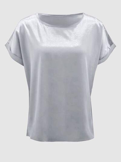 Round Neck Shiny T-Shirt Blouses Trendsi
