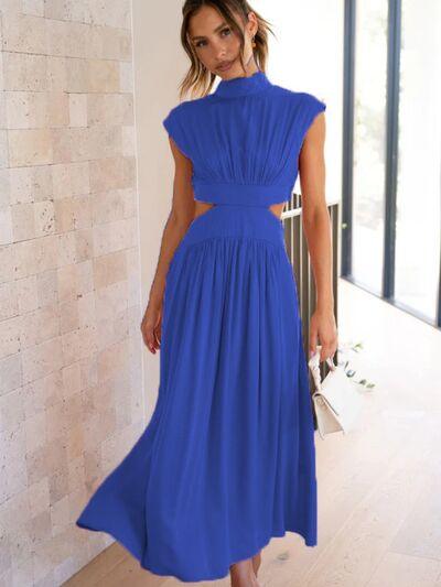 Cutout Mock Neck Sleeveless Dress Dresses Trendsi Royal Blue S