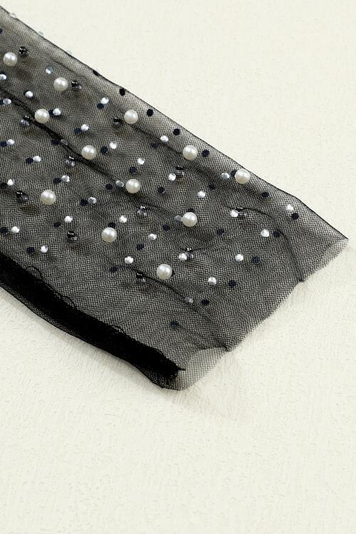 Pearl Mesh Log Sleeve Cropped Top Blouses Trendsi