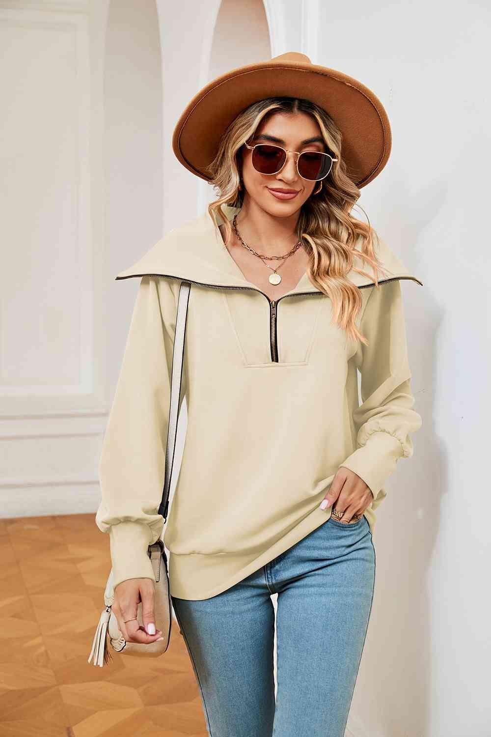 Half-Zip Collared Sweatshirt Sweatshirts Trends Cream S