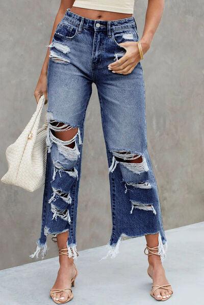 Distressed Raw Hem Jeans with Pockets Jeans Trendsi Medium 6