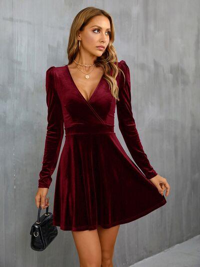 Surplice Puff Sleeve Mini Dress Dresses Trendsi