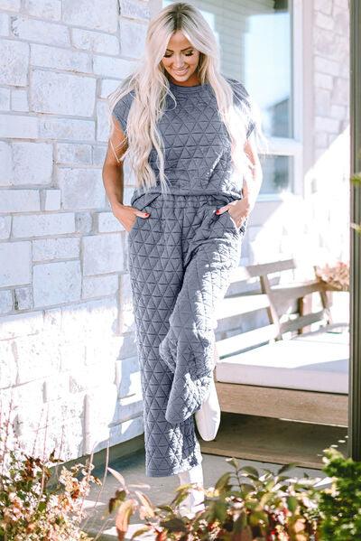 Short Sleeve Top and Pocketed Pants Lounge Set Pant Set Trendsi