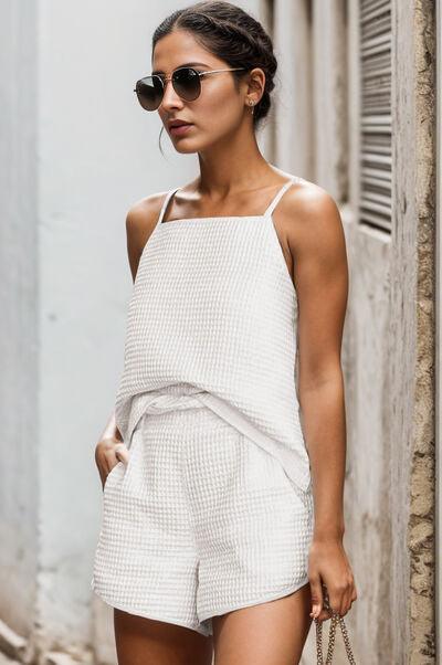Waffle-Knit Cami and Pocketed Short Set Short Set Trends