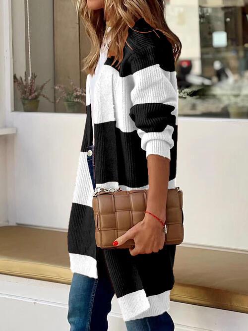 Color Block Long Sleeve Midi Cardigan Cardigans Trendsi