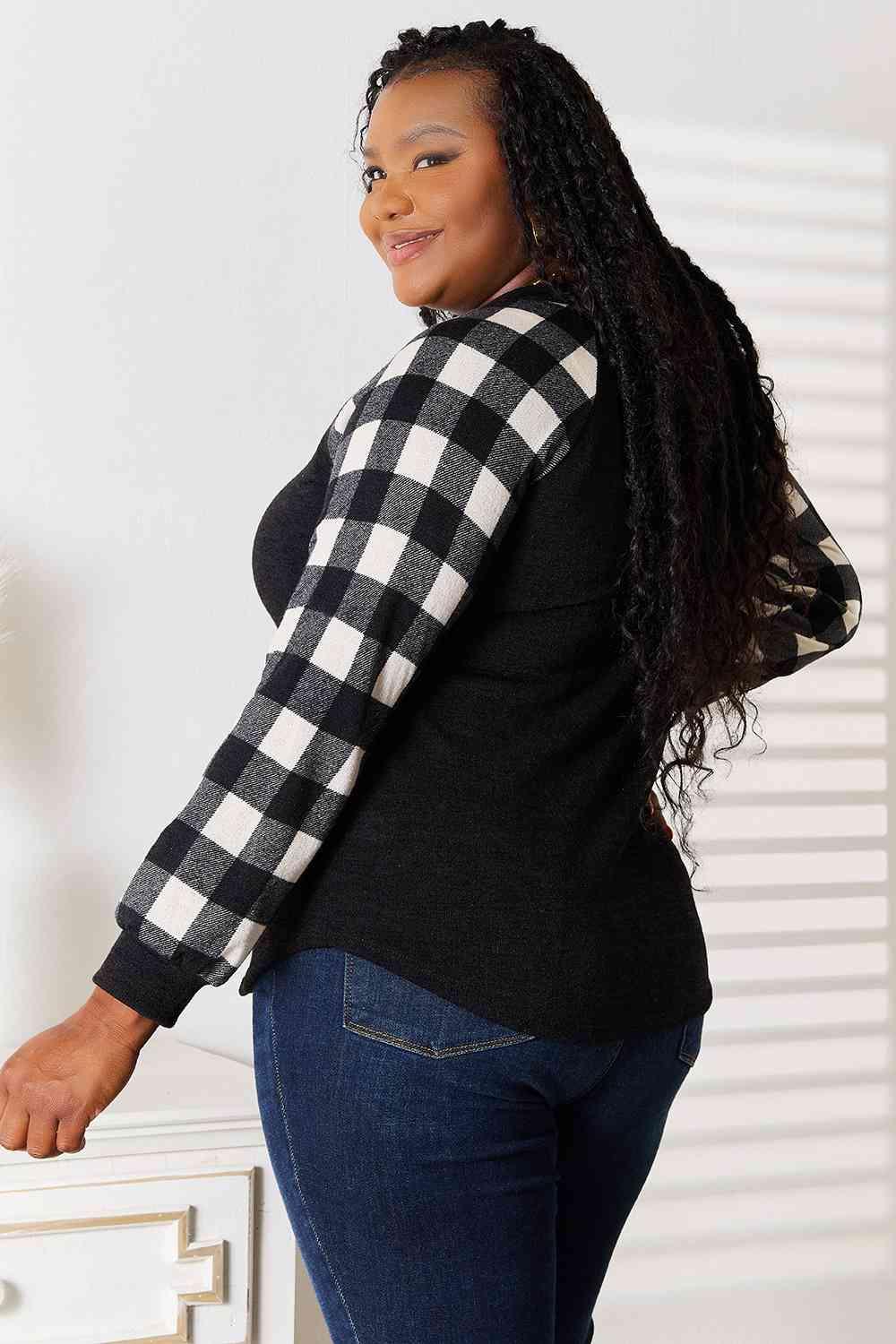 Sequin Reindeer Graphic Plaid Top Tops Trendsi