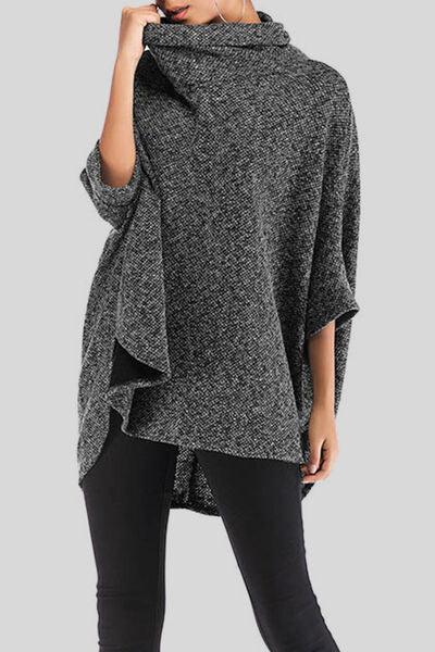Turtleneck Batwing Sleeve Sweater Tops Trendsi Black One Size