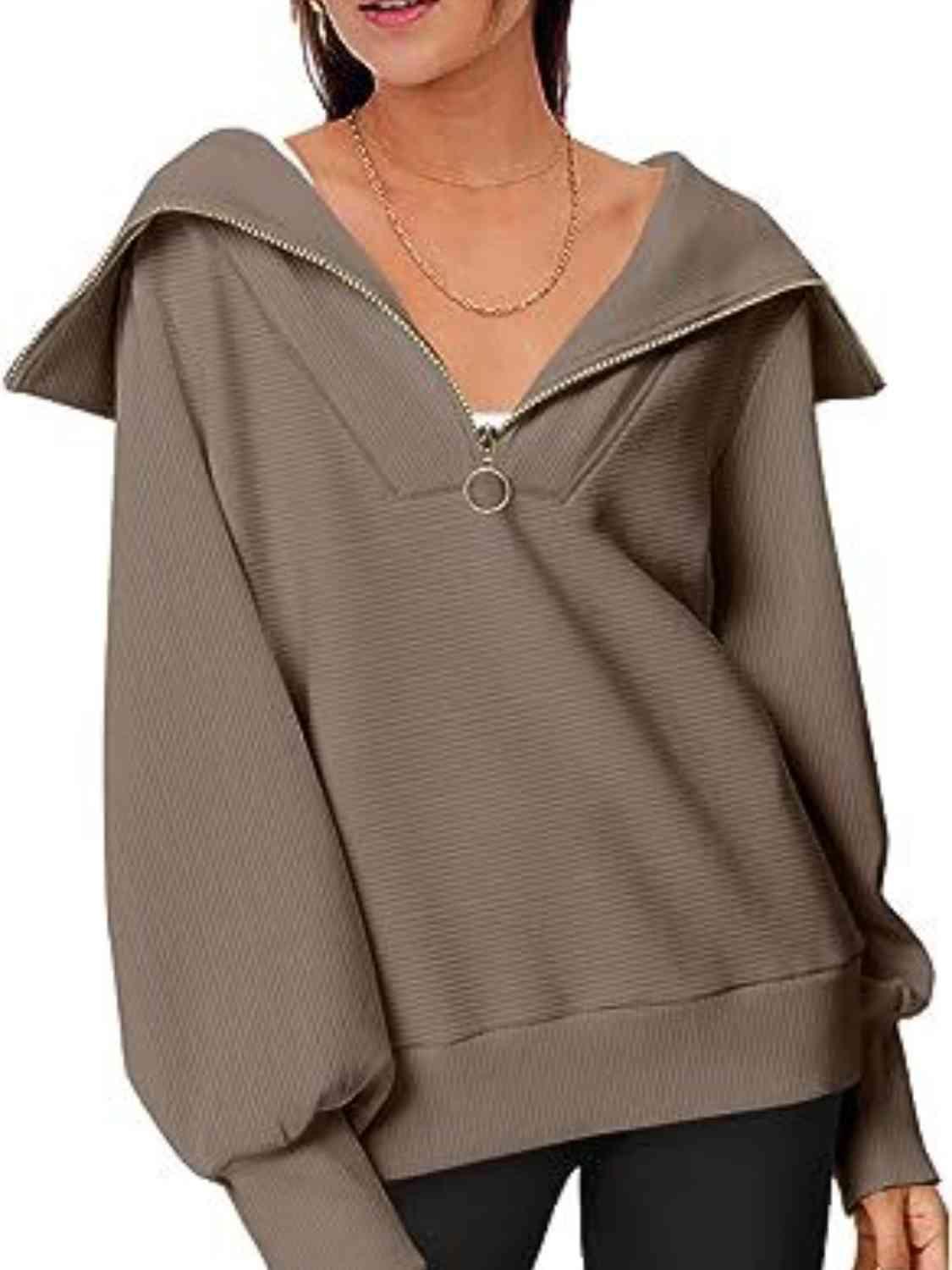 Half-Zip Lantern Sleeve Top Sweatshirts Trendsi