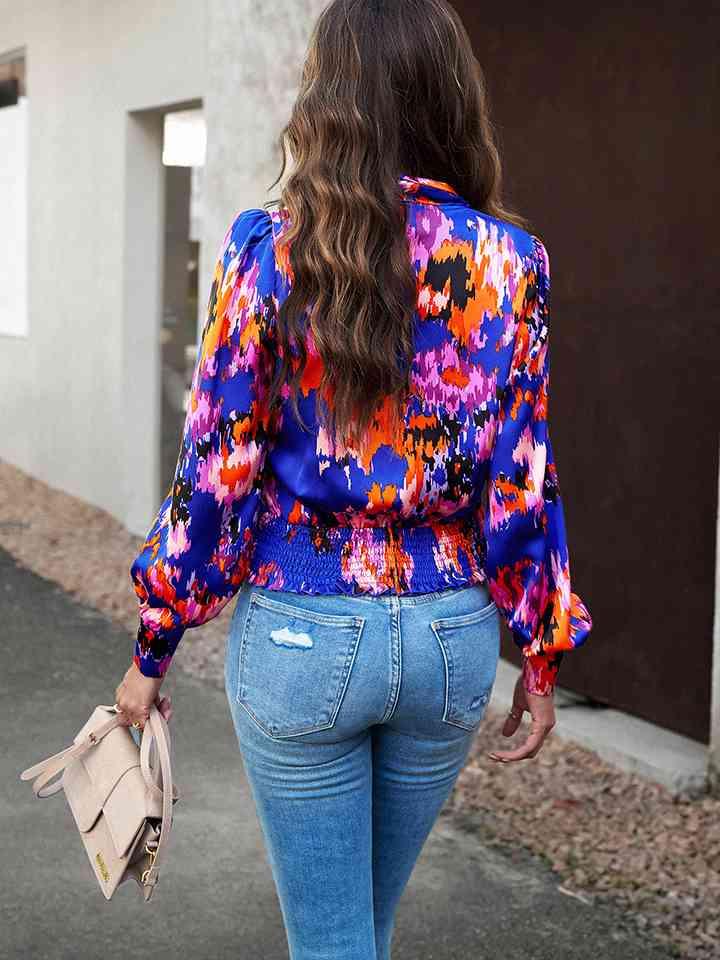 Printed Long Sleeve Wrap Look Blouse Blouses Trendsi