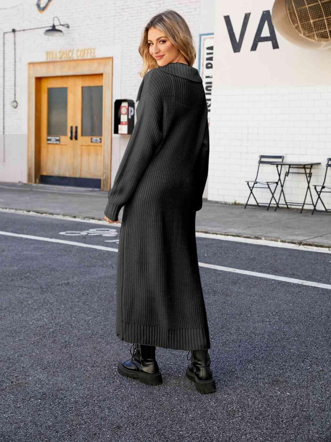 Full Size Collared Open Front Duster Cardigan Cardigans Trendsi